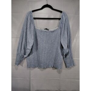 Black Tape Smocked Blouse Light Blue 2X Square Neck Cropped Long Puff Sleeves